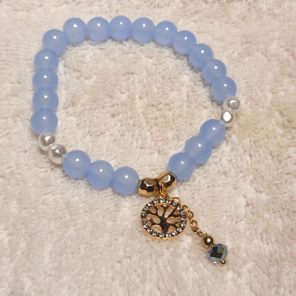 Periwinkle Blue with Gold Tree of Life Charm Fashion Bracelet